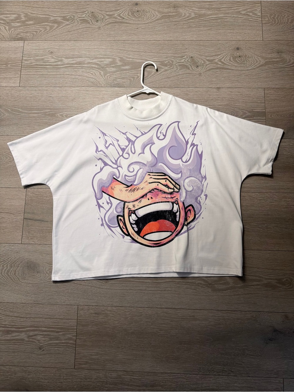 White Cropped Graphic Men Tee with Purple Flame Illustration